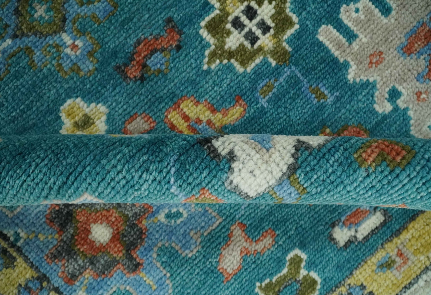 Custom Made Teal and Ivory Hand knotted Traditional Oushak wool Area Rug - The Rug Decor