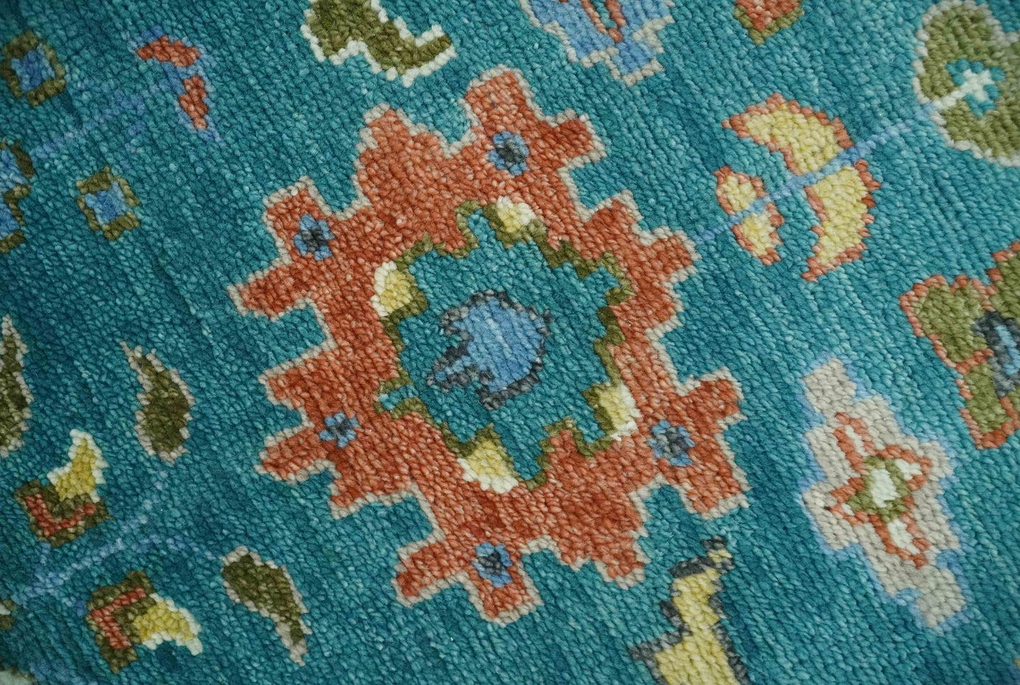 Custom Made Teal and Ivory Hand knotted Traditional Oushak wool Area Rug - The Rug Decor