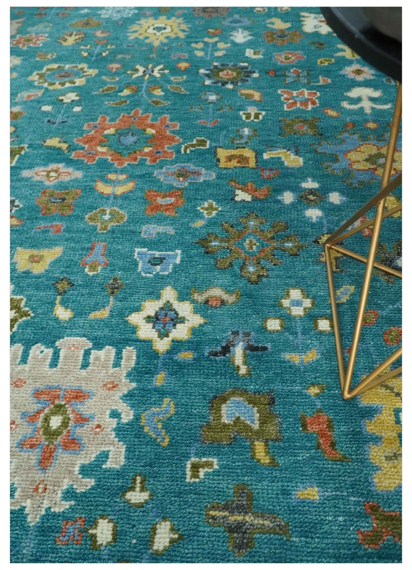 Custom Made Teal and Ivory Hand knotted Traditional Oushak wool Area Rug - The Rug Decor