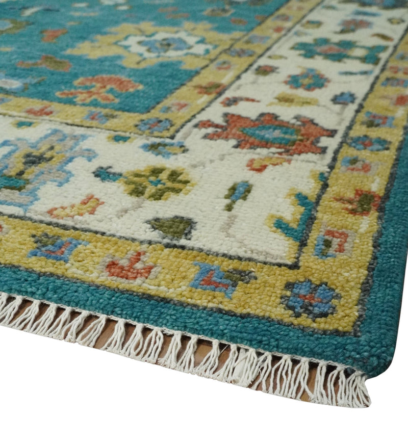Custom Made Teal and Ivory Hand knotted Traditional Oushak wool Area Rug - The Rug Decor