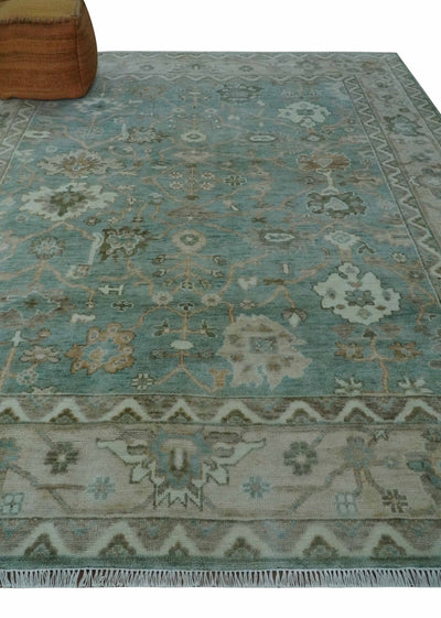 Custom Made Traditional Aqua and Silver Antique Style Multi size Hand knotted Wool Area Rug - The Rug Decor