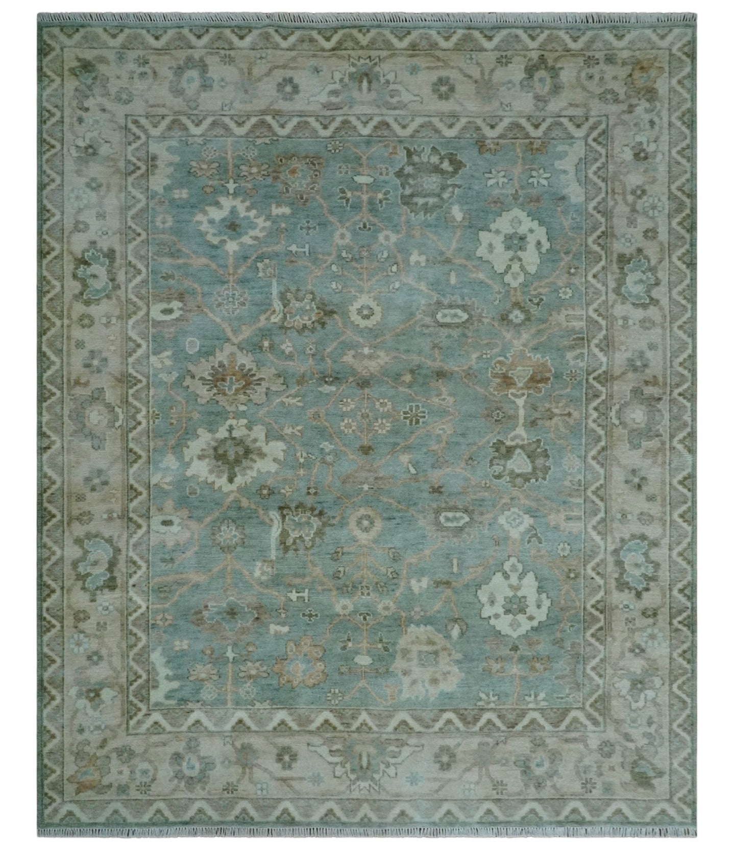Custom Made Traditional Aqua and Silver Antique Style Multi size Hand knotted Wool Area Rug - The Rug Decor