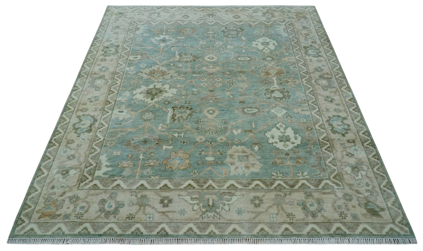 Custom Made Traditional Aqua and Silver Antique Style Multi size Hand knotted Wool Area Rug - The Rug Decor