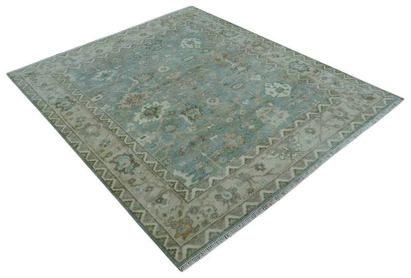 Custom Made Traditional Aqua and Silver Antique Style Multi size Hand knotted Wool Area Rug - The Rug Decor