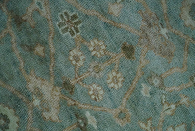 Custom Made Traditional Aqua and Silver Antique Style Multi size Hand knotted Wool Area Rug - The Rug Decor