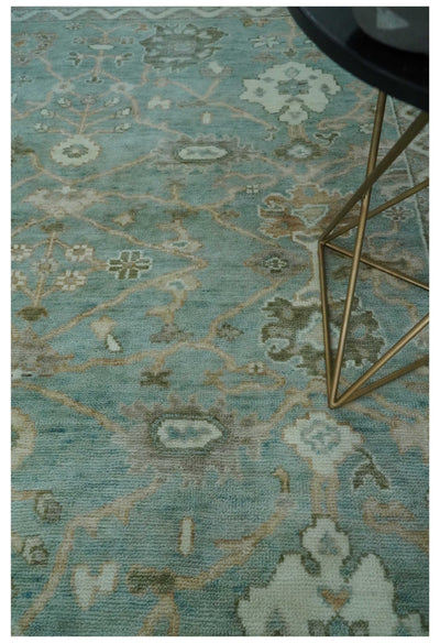 Custom Made Traditional Aqua and Silver Antique Style Multi size Hand knotted Wool Area Rug - The Rug Decor