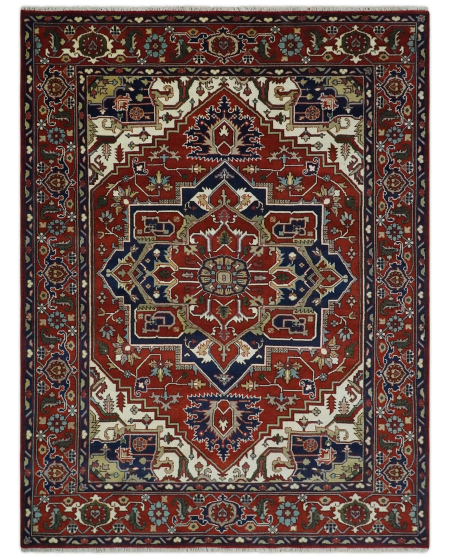 Custom Made Traditional Brown, Ivory and Blue Hand knotted Multi Size wool Area Rug - The Rug Decor
