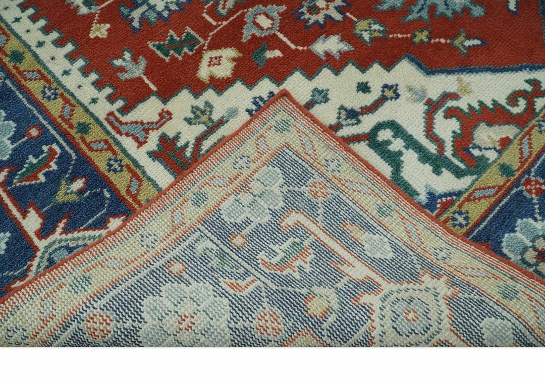 Custom Made Traditional Brown, Ivory and Blue Heriz Medallion Wool Area Rug - The Rug Decor