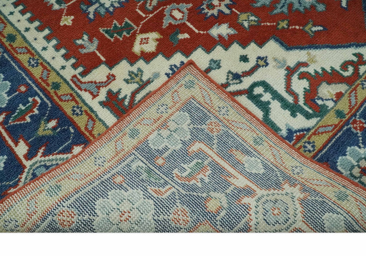 Custom Made Traditional Brown, Ivory and Blue Heriz Medallion Wool Area Rug - The Rug Decor
