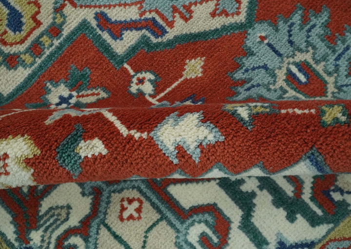 Custom Made Traditional Brown, Ivory and Blue Heriz Medallion Wool Area Rug - The Rug Decor