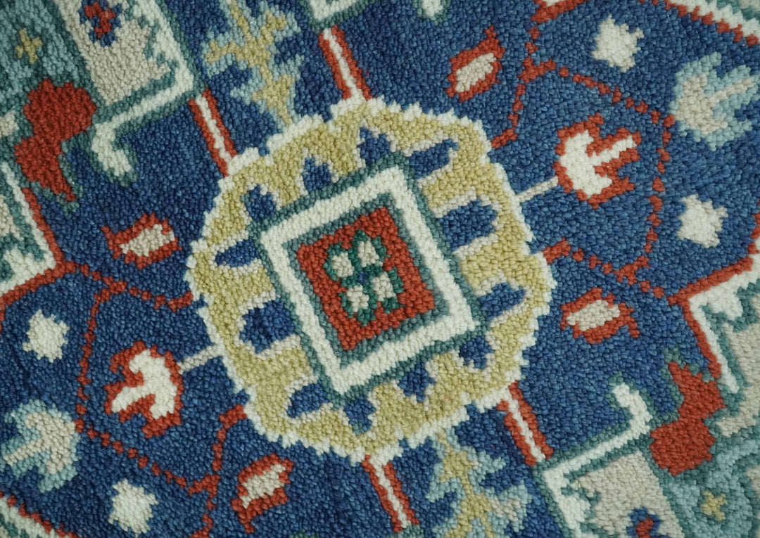 Custom Made Traditional Brown, Ivory and Blue Heriz Medallion Wool Area Rug - The Rug Decor