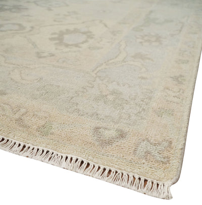 Custom Made Traditional Camel and Silver Antique Style Oushak Hand knotted Wool Area Rug - The Rug Decor