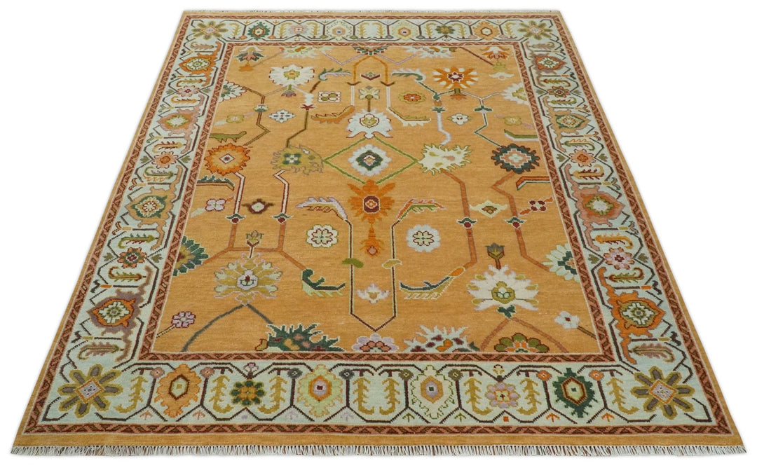 Custom Made Traditional Floral Dark Peach and Ivory Hand knotted Multi Size wool Area Rug - The Rug Decor