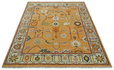 Traditional Floral Dark Peach and Ivory Hand knotted wool Rug – The Rug ...