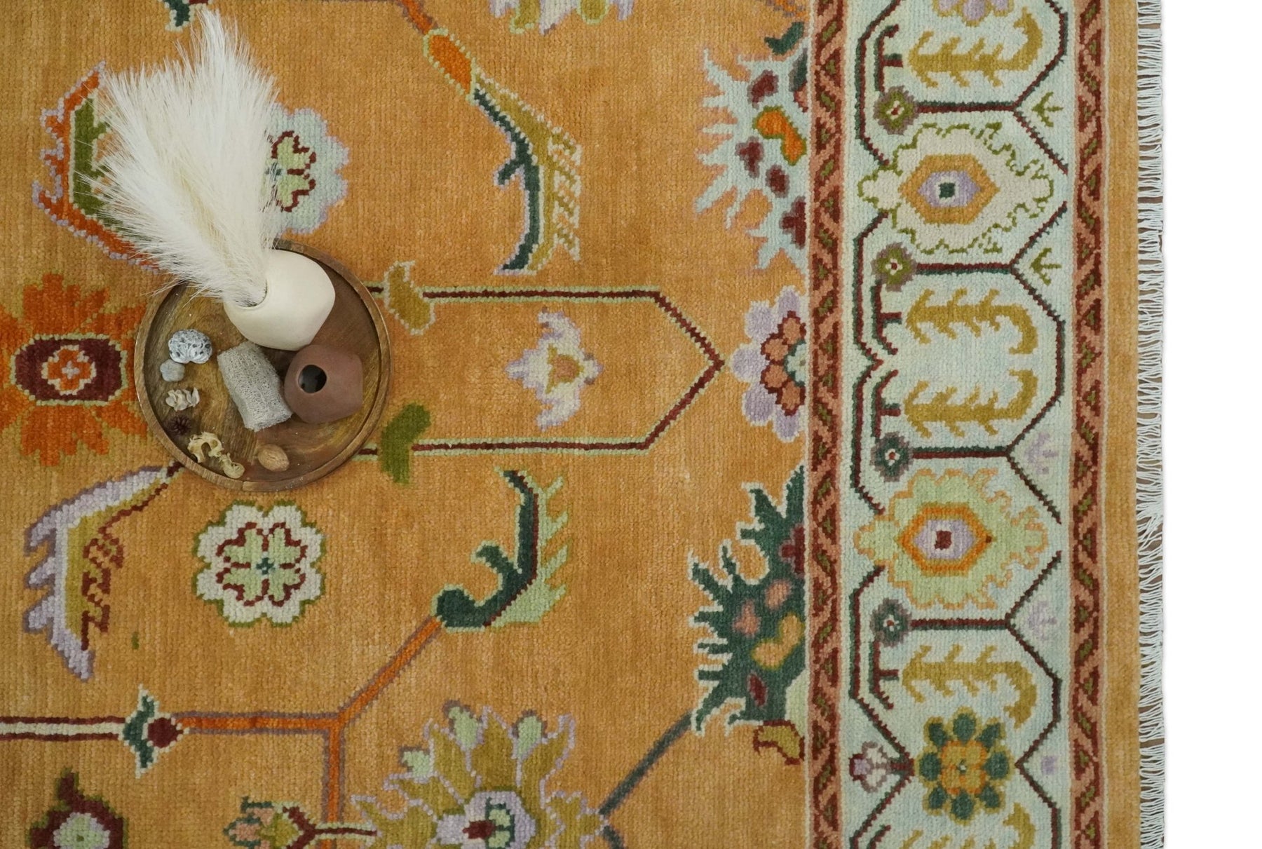 Traditional Floral Dark Peach and Ivory Hand knotted wool Rug – The Rug ...