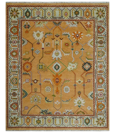 Custom Made Traditional Floral Dark Peach and Ivory Hand knotted Multi Size wool Area Rug - The Rug Decor