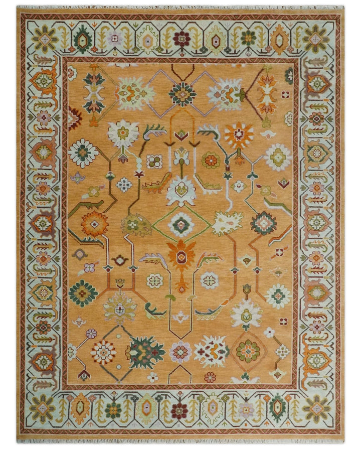 Custom Made Traditional Floral Dark Peach and Ivory Hand knotted Multi Size wool Area Rug - The Rug Decor