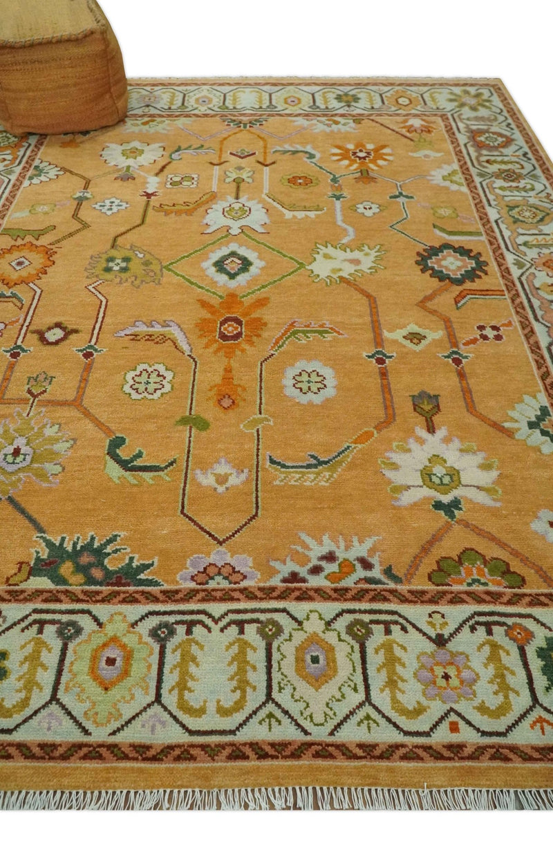 Custom Made Traditional Floral Dark Peach and Ivory Hand knotted Multi Size wool Area Rug - The Rug Decor