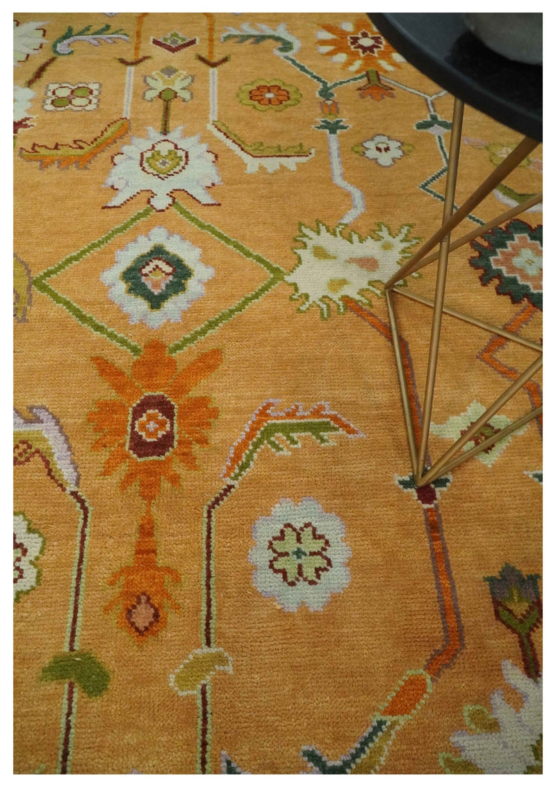 Custom Made Traditional Floral Dark Peach and Ivory Hand knotted Multi Size wool Area Rug - The Rug Decor