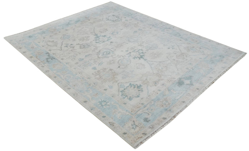 Custom Made Traditional Ivory and Silver Antique Style Oushak Hand knotted Wool Area Rug - The Rug Decor