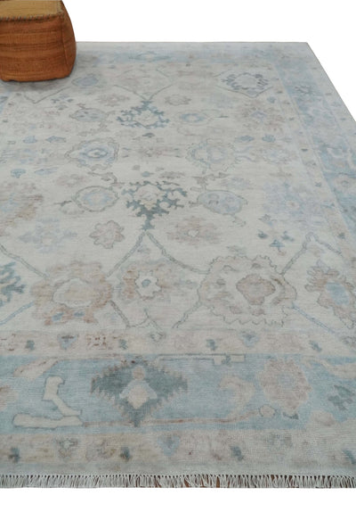 Custom Made Traditional Ivory and Silver Antique Style Oushak Hand knotted Wool Area Rug - The Rug Decor