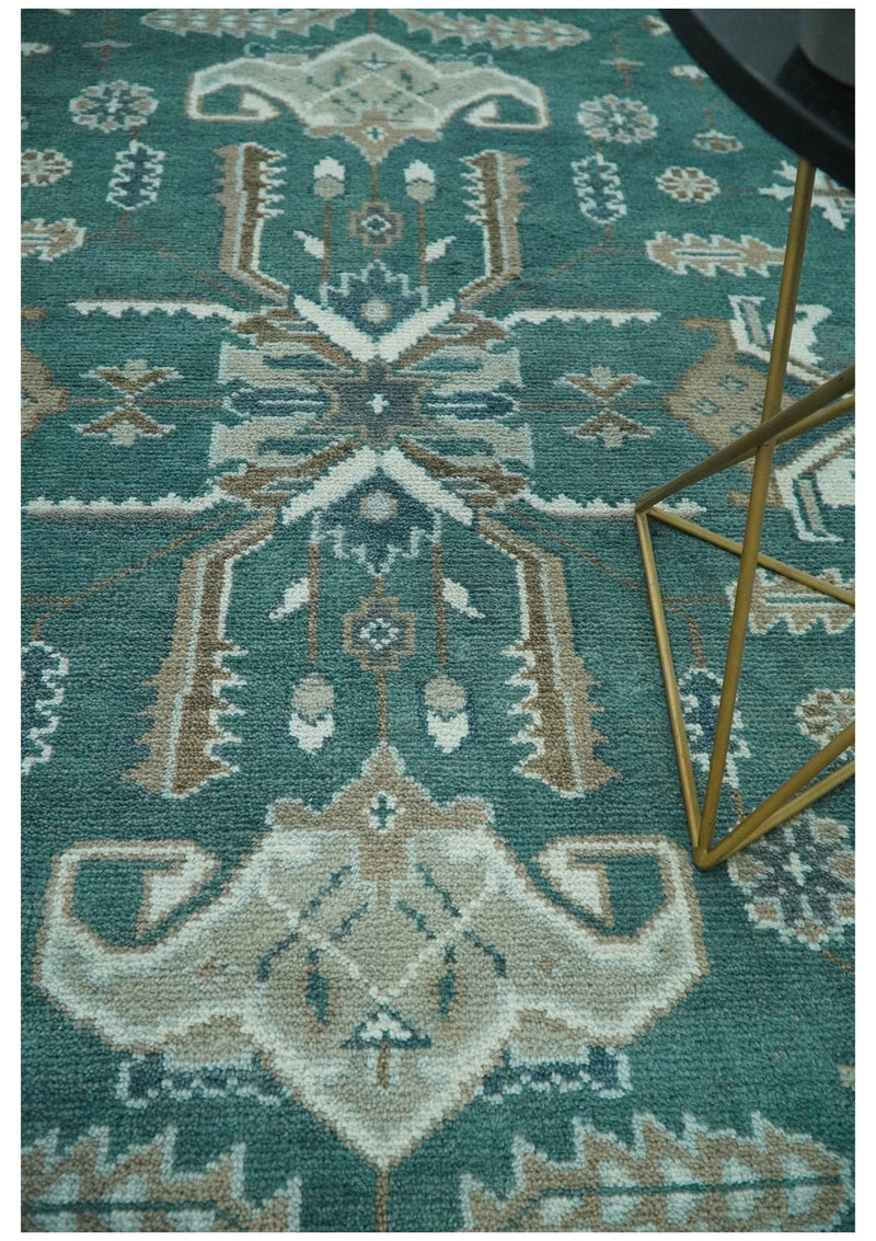 Custom Made Traditional Mamluk Design Teal, Ivory and Brown Hand Knotted wool Area Rug - The Rug Decor