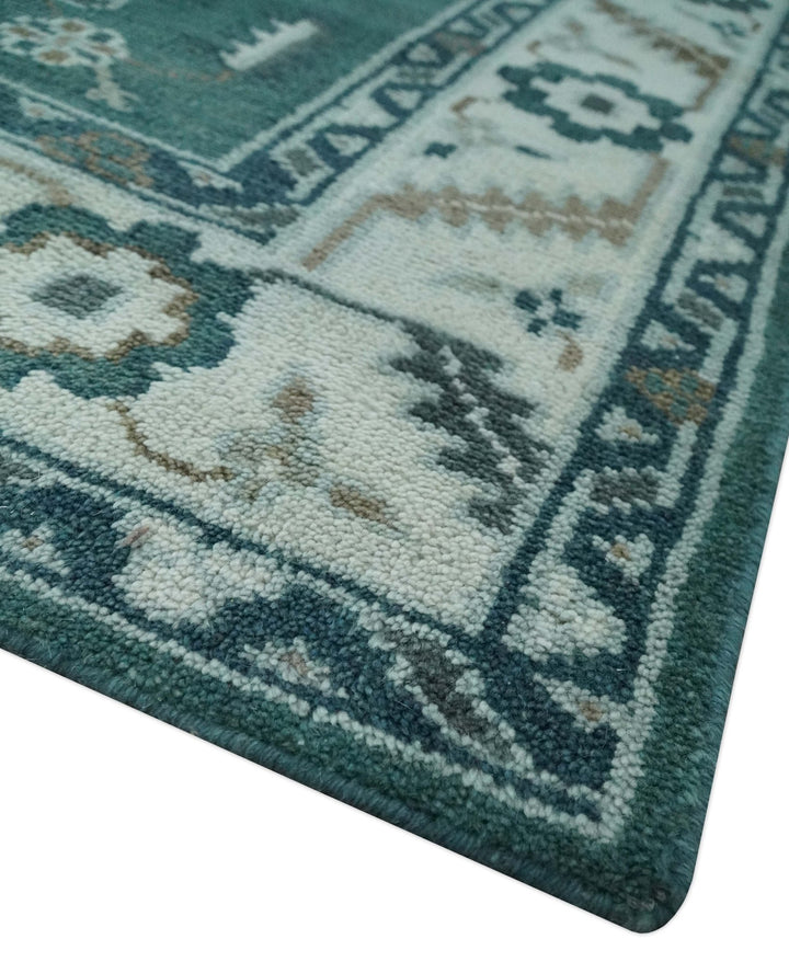 Custom Made Traditional Mamluk Design Teal, Ivory and Brown Hand Knotted wool Area Rug - The Rug Decor