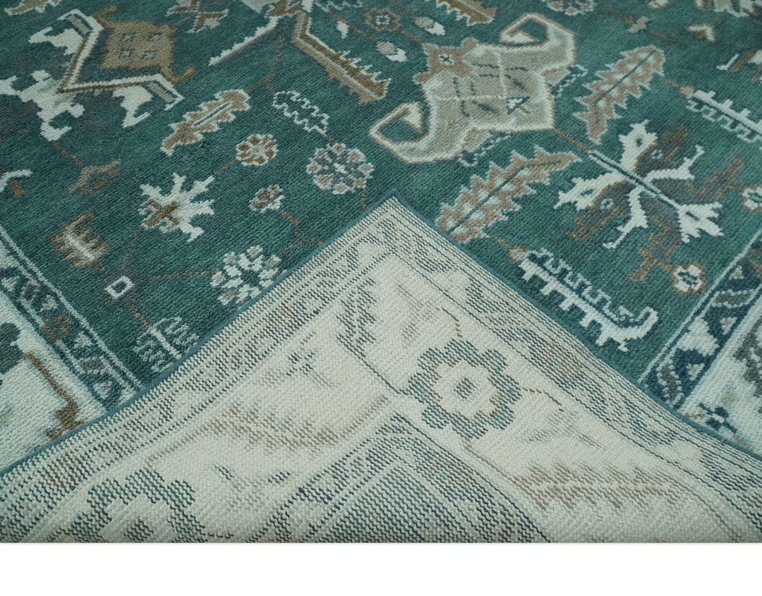 Custom Made Traditional Mamluk Design Teal, Ivory and Brown Hand Knotted wool Area Rug - The Rug Decor