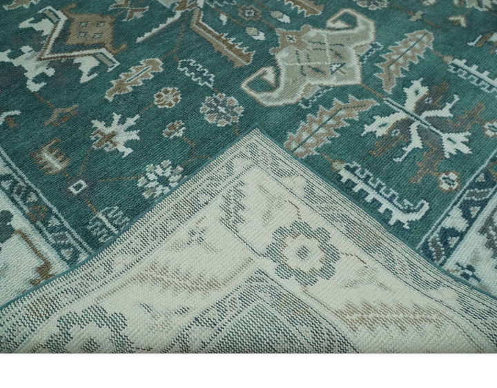 Custom Made Traditional Mamluk Design Teal, Ivory and Brown Hand Knotted wool Area Rug - The Rug Decor