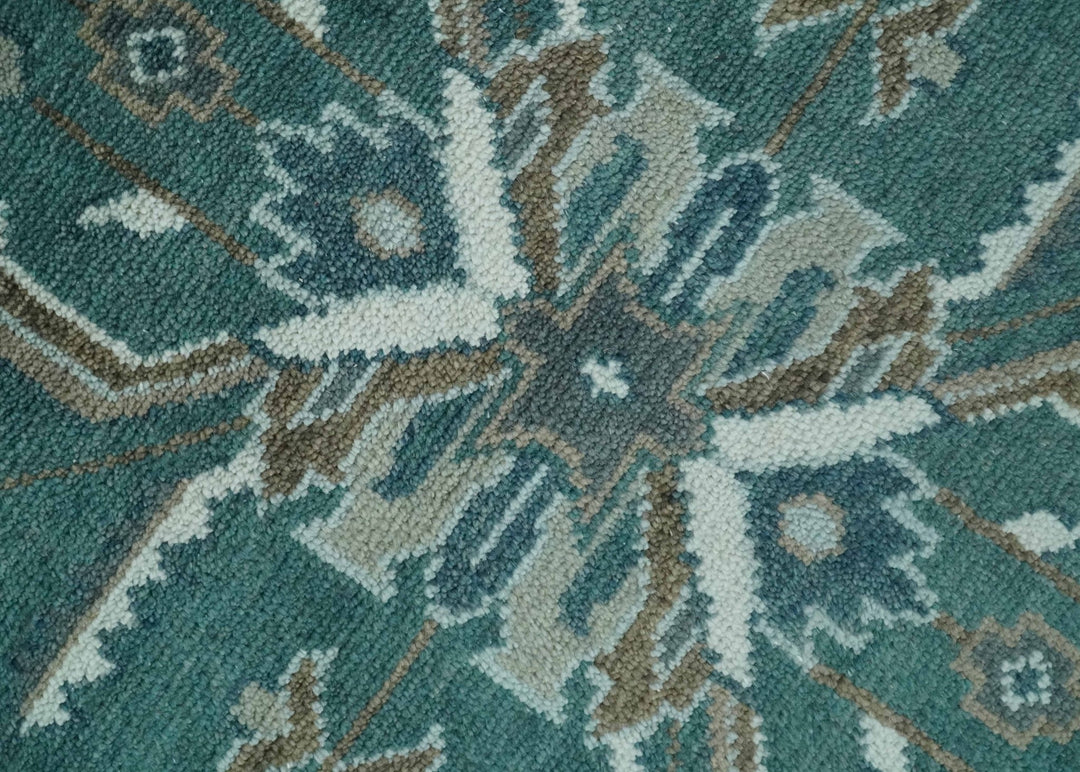 Custom Made Traditional Mamluk Design Teal, Ivory and Brown Hand Knotted wool Area Rug - The Rug Decor