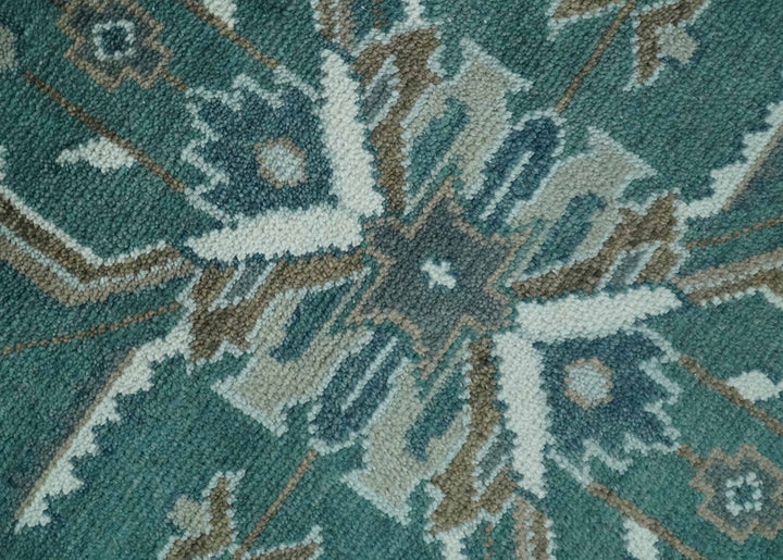 Custom Made Traditional Mamluk Design Teal, Ivory and Brown Hand Knotted wool Area Rug - The Rug Decor