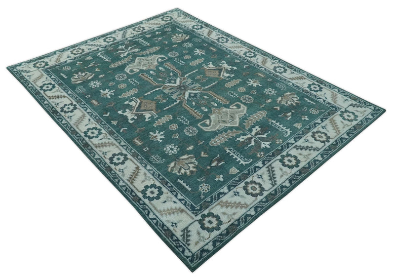 Custom Made Traditional Mamluk Design Teal, Ivory and Brown Hand Knotted wool Area Rug - The Rug Decor