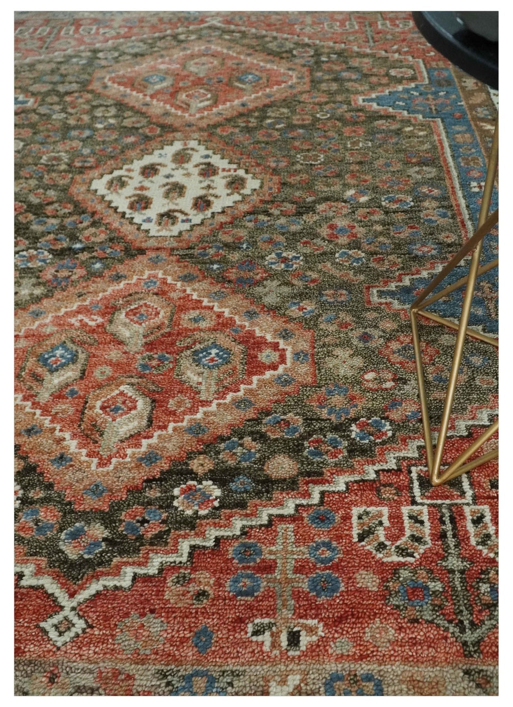 Custom made Traditional Vintage Style Green, Rust and Ivory Turkish design wool Area Rug - The Rug Decor