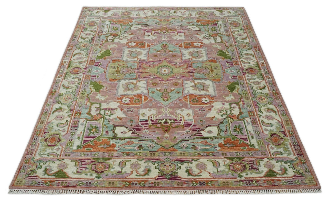 Custom Made Transitional Pink, Green and Ivory Turkish Design wool Area Rug - The Rug Decor