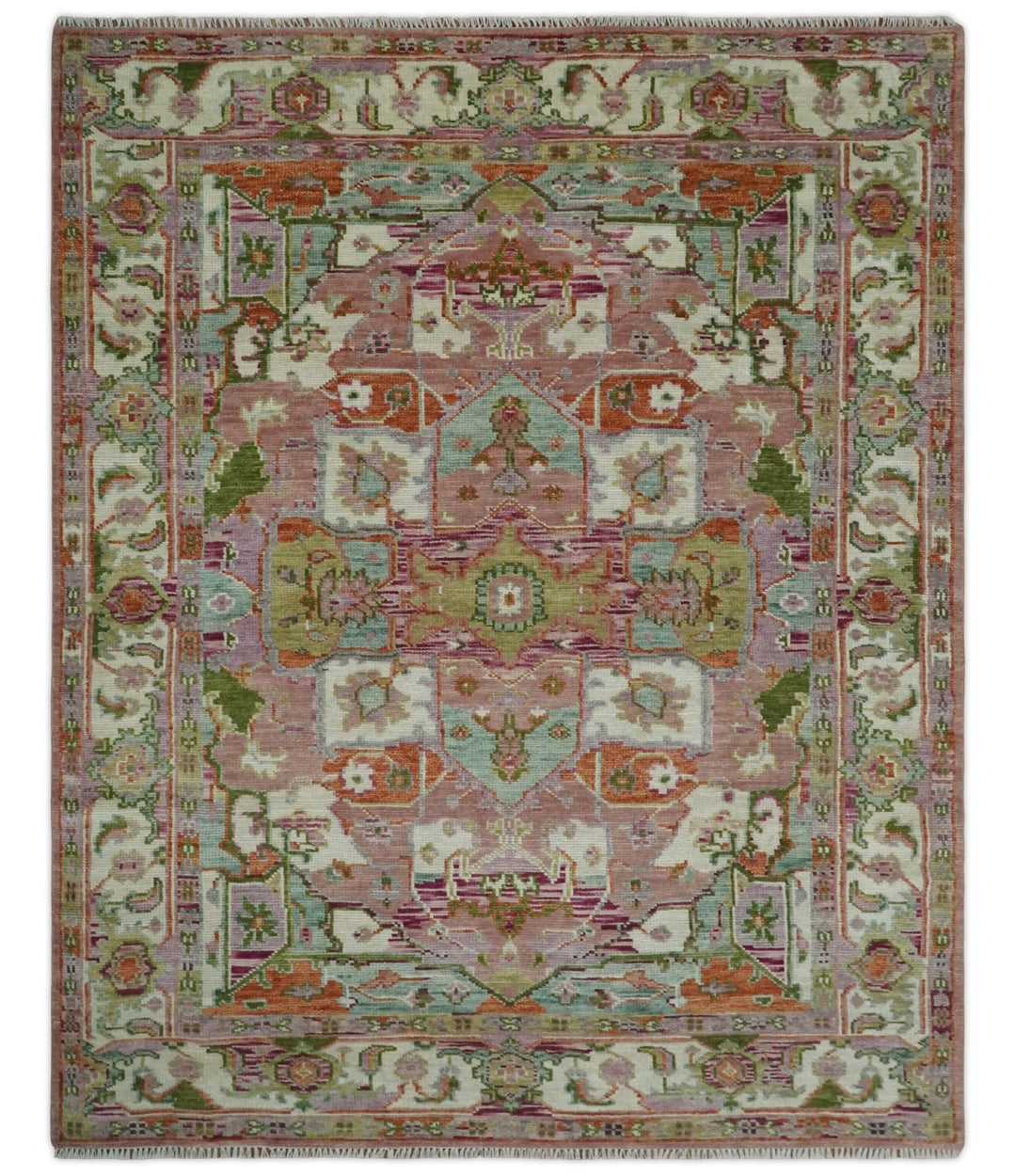 Custom Made Transitional Pink, Green and Ivory Turkish Design wool Area Rug - The Rug Decor