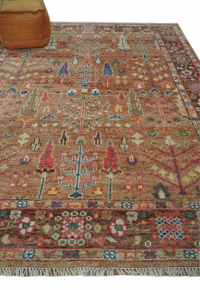 Custom made Tree of Life Brown and Rust Hand Knotted Traditional Oushak Wool Rug - The Rug Decor