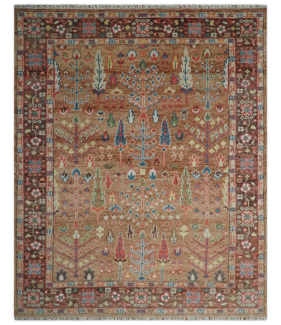 Custom made Tree of Life Brown and Rust Hand Knotted Traditional Oushak Wool Rug - The Rug Decor