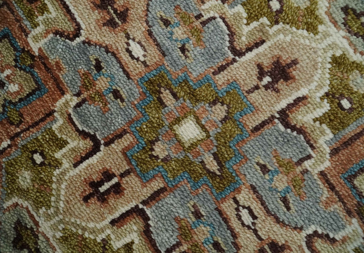 Custom Made Vintage Style Olive, Rust and Ivory Hand knotted Traditional wool Area Rug - The Rug Decor