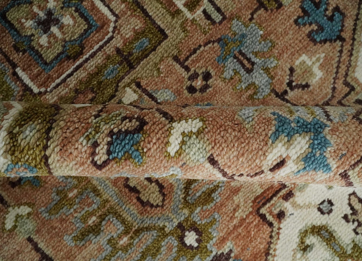Custom Made Vintage Style Olive, Rust and Ivory Hand knotted Traditional wool Area Rug - The Rug Decor