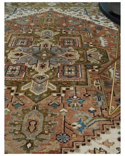 Custom Made Vintage Style Olive, Rust and Ivory Hand knotted Traditional wool Area Rug - The Rug Decor