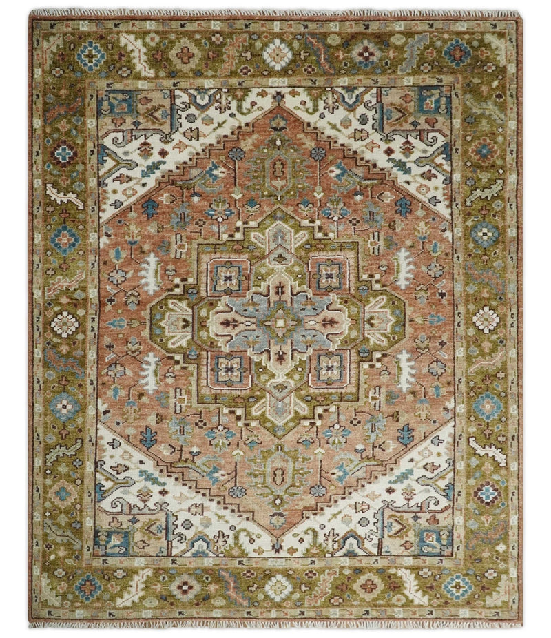 Custom Made Vintage Style Olive, Rust and Ivory Hand knotted Traditional wool Area Rug - The Rug Decor
