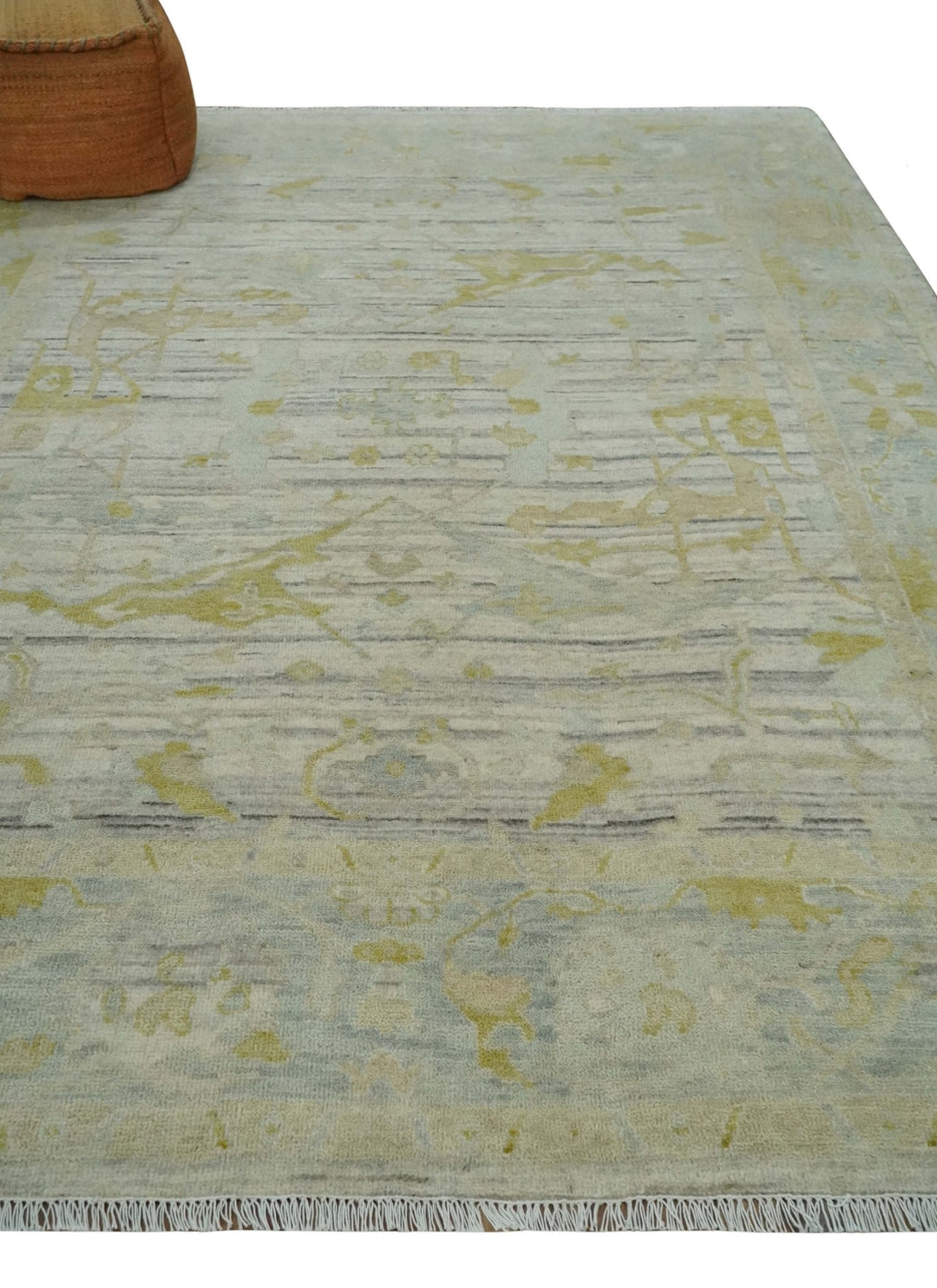 Custom Made Washed Out Hand Knotted Antique Ivory, Silver and Olive Traditional Wool Rug - The Rug Decor