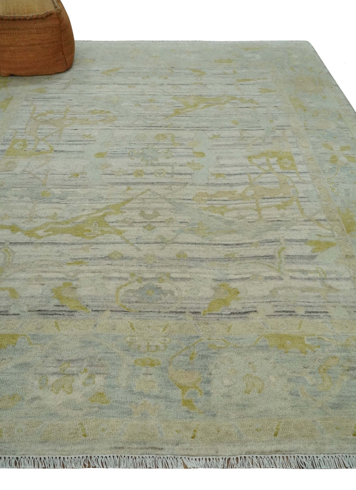 Custom Made Washed Out Hand Knotted Antique Ivory, Silver and Olive Traditional Wool Rug - The Rug Decor