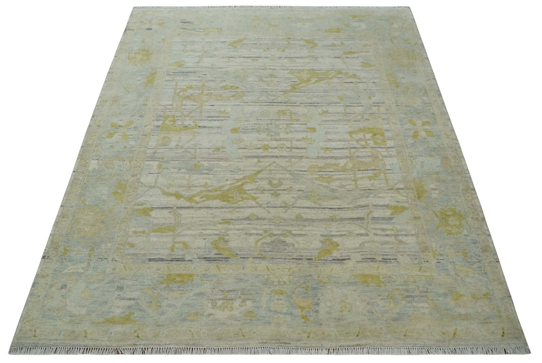 Custom Made Washed Out Hand Knotted Antique Ivory, Silver and Olive Traditional Wool Rug - The Rug Decor