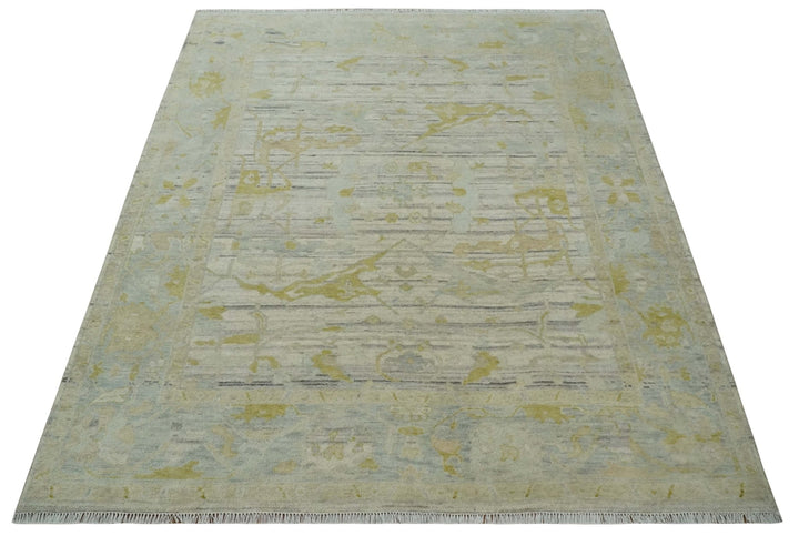 Custom Made Washed Out Hand Knotted Antique Ivory, Silver and Olive Traditional Wool Rug - The Rug Decor