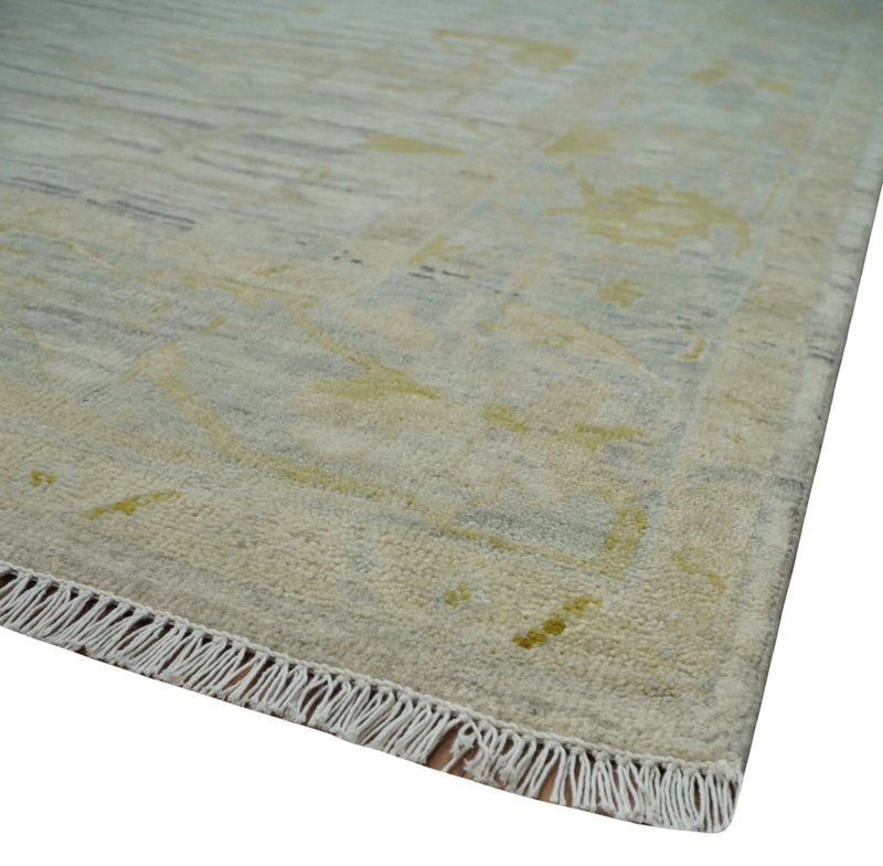 Custom Made Washed Out Hand Knotted Antique Ivory, Silver and Olive Traditional Wool Rug - The Rug Decor