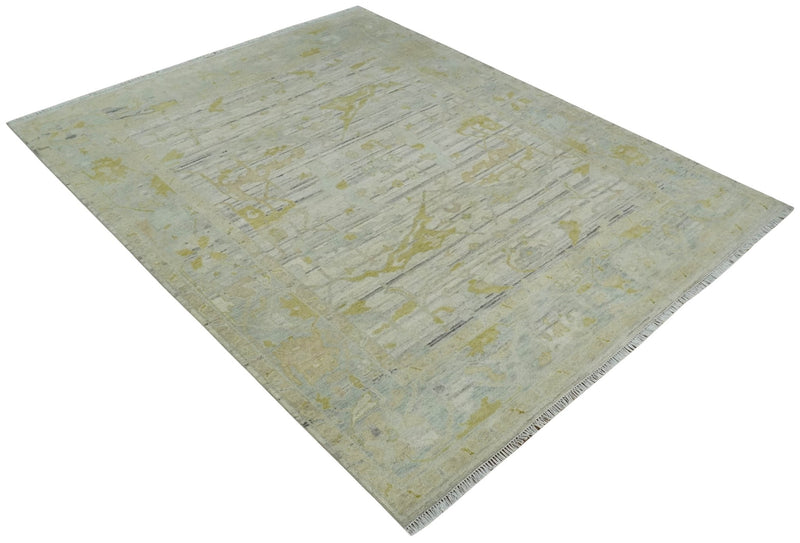 Custom Made Washed Out Hand Knotted Antique Ivory, Silver and Olive Traditional Wool Rug - The Rug Decor