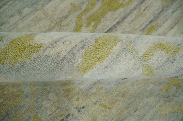 Custom Made Washed Out Hand Knotted Antique Ivory, Silver and Olive Traditional Wool Rug - The Rug Decor