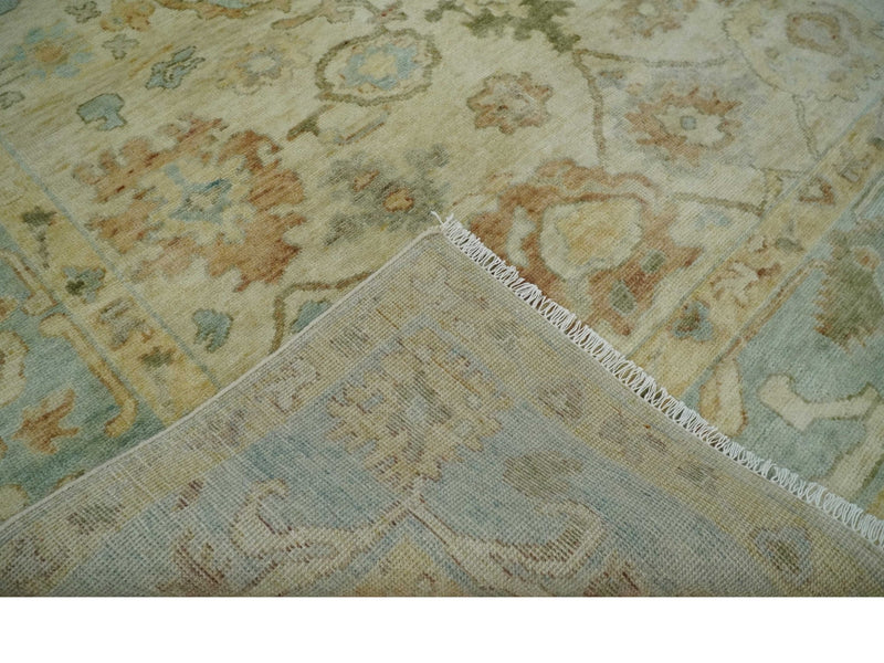 Custom Makde Antique Finish Hand Knotted Beige and Silver Multi Size Oushak Wool Area Rug - The Rug Decor