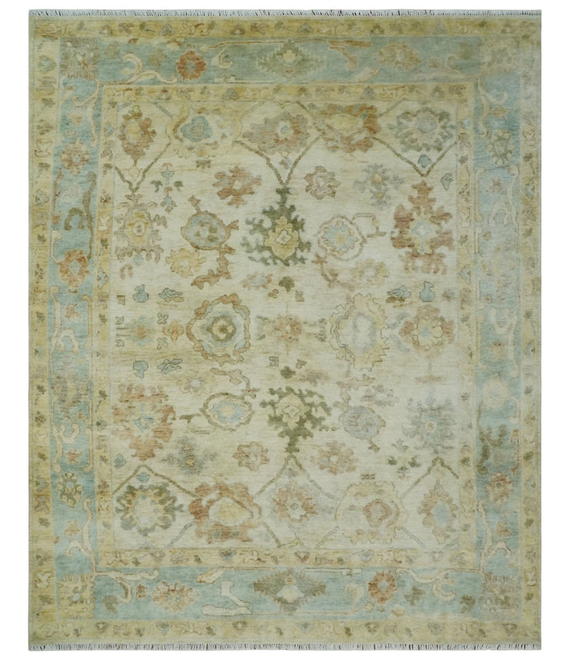 Custom Makde Antique Finish Hand Knotted Beige and Silver Multi Size Oushak Wool Area Rug - The Rug Decor